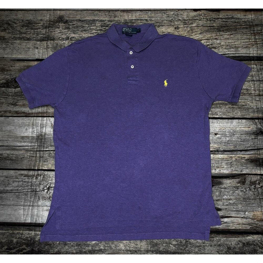 Y2K Polo Ralph Lauren Purple Polo Shirt Mens Large Yellow Pony Preppy Rugby